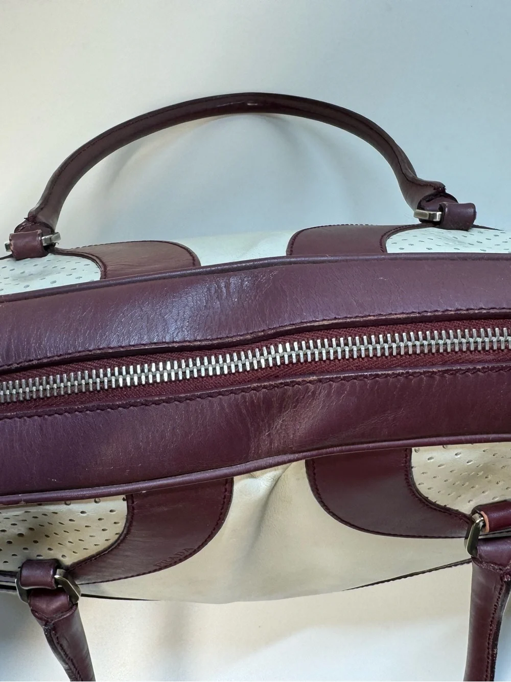 Prada Vintage Vitello Drive Leather Perforated Bowling Bag w/COA - Picture 11 of 16
